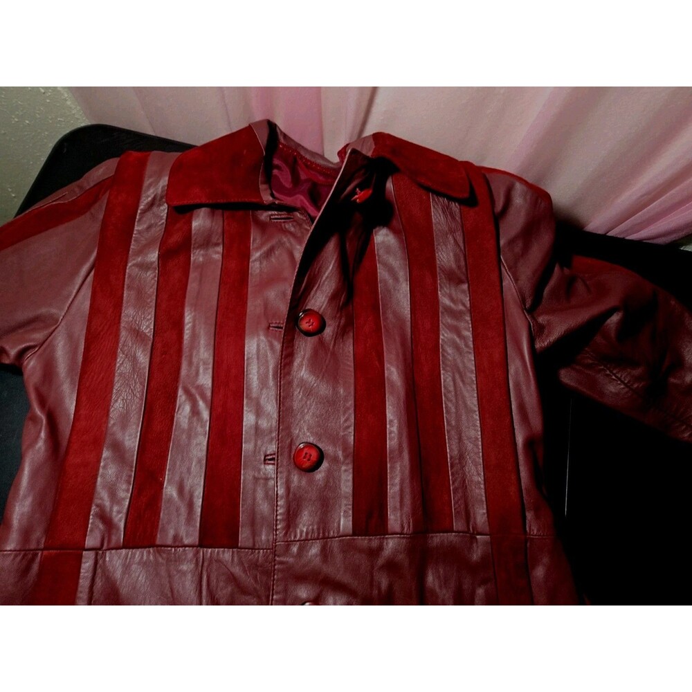 Y2K Exquisite Brick Red Soft Leather Suede Retro Trench Coat Size Medium 8 - Picture 14 of 16